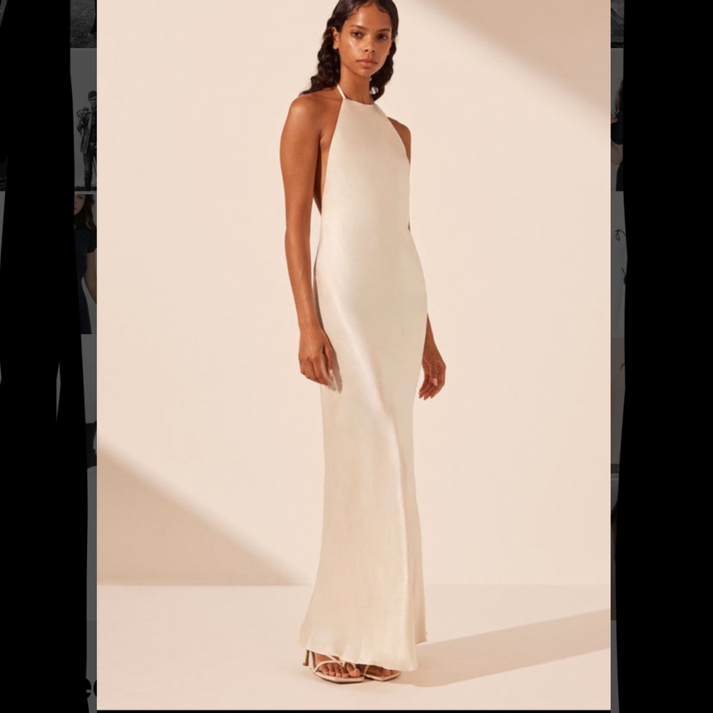 Shona Joy La Lune Low Back halter neck midi dress Cream Size 2